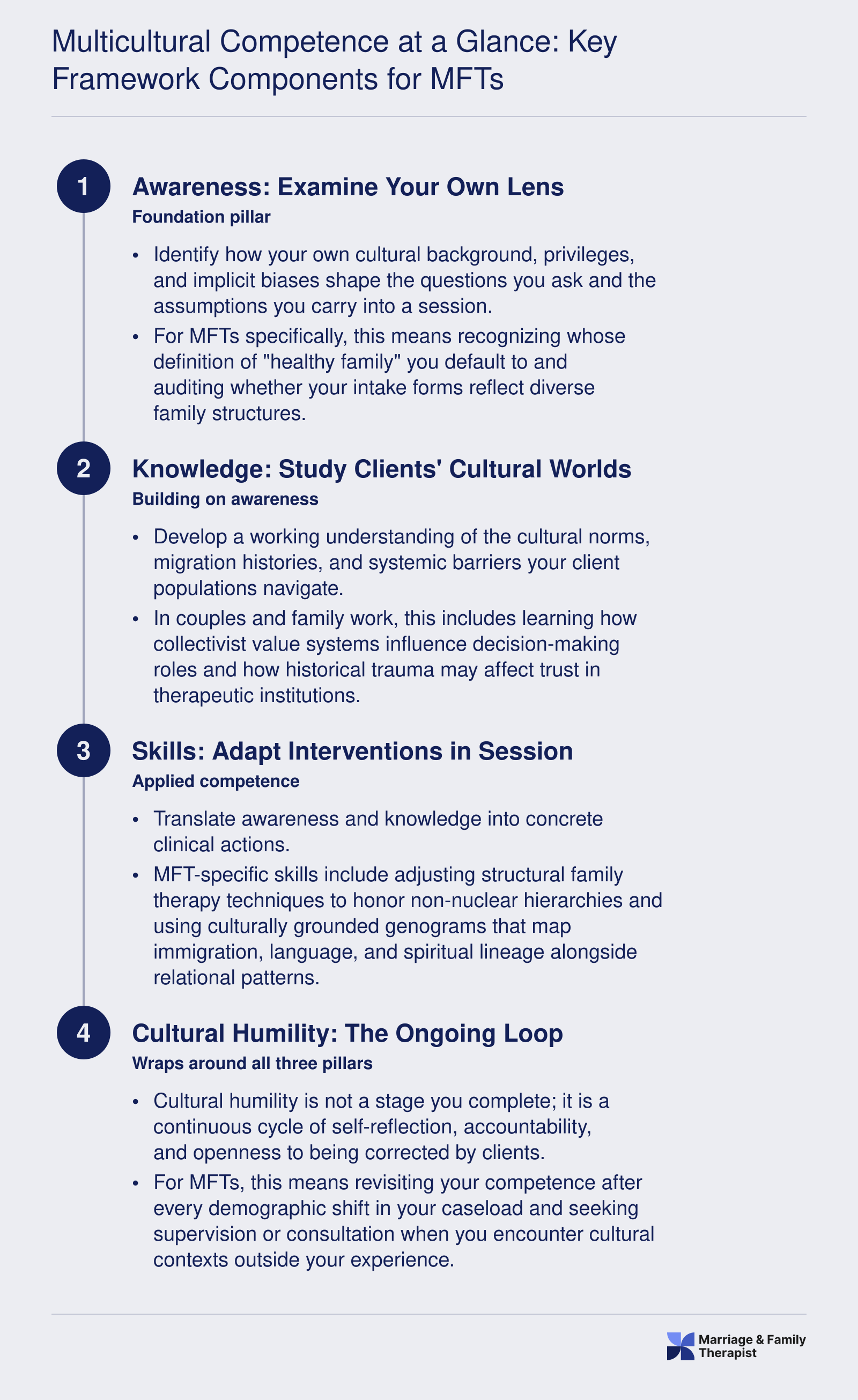 Multicultural Competence at a Glance: Key Framework Components for MFTs